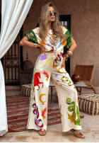 Gemustertes Set Hemd und Hose wide leg The Inner Eye Beige