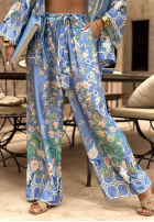 Satynowe Hose wide leg Mit Muster Egzotic Mosaic Blau