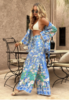 Satynowe Hose wide leg Mit Muster Egzotic Mosaic Blau