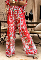 Satynowe Hose wide leg Mit Muster Egzotic Mosaic Rot