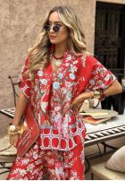 Satynowa Bluse Mit Muster Egzotic Mosaic Rot