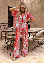 Satynowa Bluse Mit Muster Egzotic Mosaic Rot