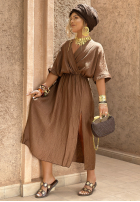 Muślinowa sukienka z rozcięciem The Sunniest Days czekoladowa