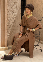 Muślinowa sukienka z rozcięciem The Sunniest Days czekoladowa