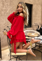Sukienka Kleid im spanischen Stil mini z falbankami The Salsa Spot Rot