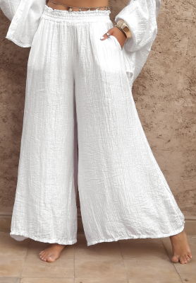 Musselin-Hose wide leg Forever Holidays Wei&szlig;