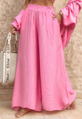 Musselin-Hose wide leg Forever Holidays Rosa