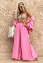 Materiałowe spodnie wide leg Forever June różowe