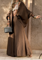 Materiałowe spodnie wide leg Forever June czekoladowe