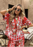 Satynowa Bluse Mit Muster Egzotic Mosaic Rot