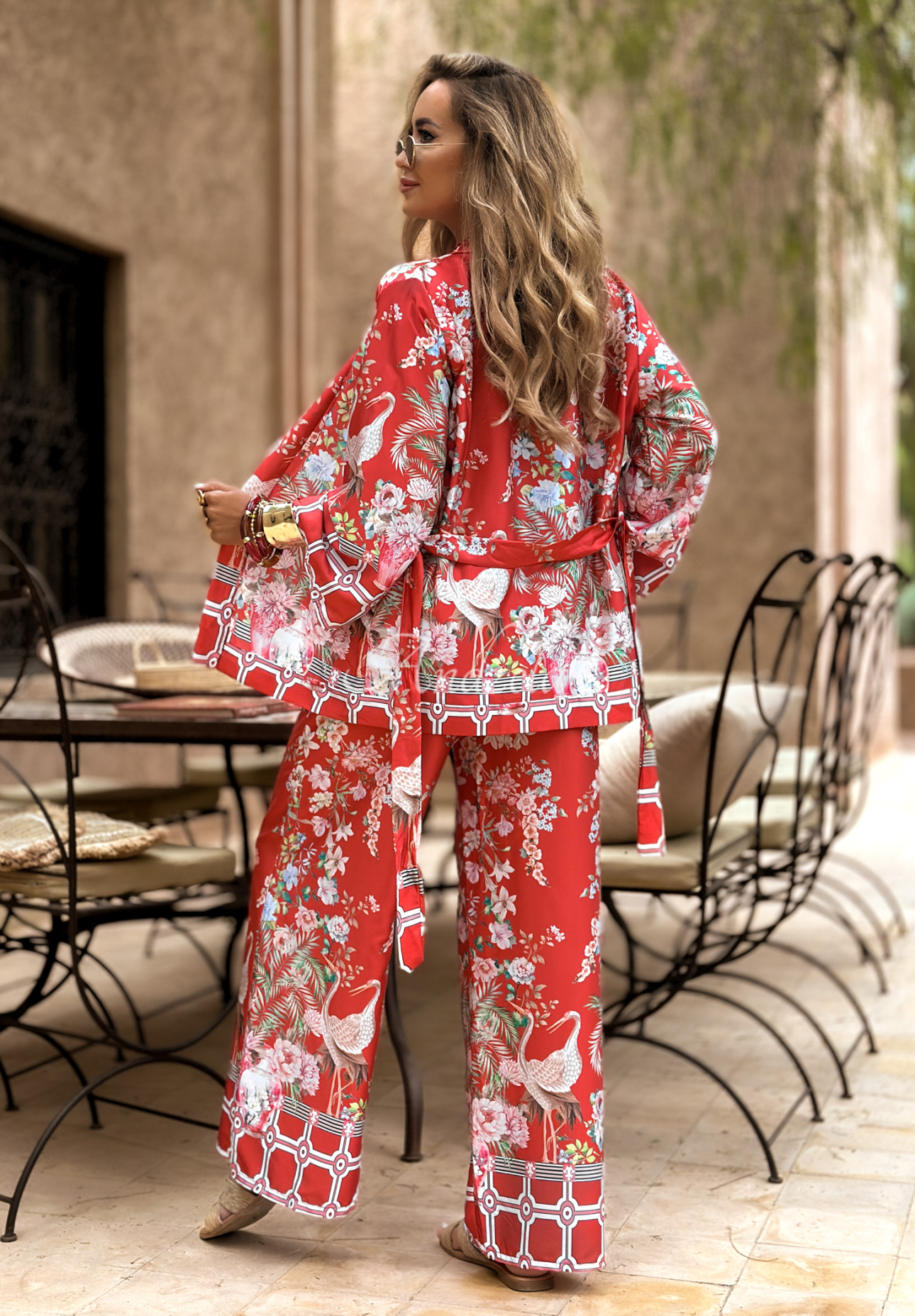 Gemustertes Strandkleid aus Satin Egzotic Mosaic Rot