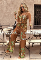 Hose wide leg Mit Muster Jungle Escape Schokoladenbraun