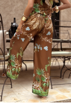 Hose wide leg Mit Muster Jungle Escape Schokoladenbraun