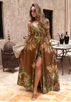Kleid maxi na ramiączkach Mit Muster Jungle Escape Schokoladenbraun