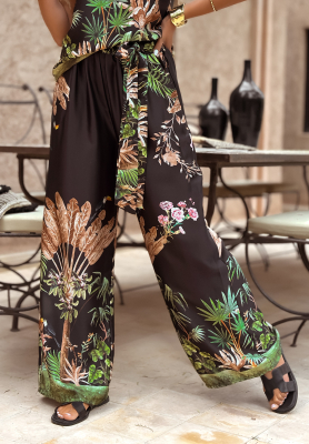 Gemusterte wide leg Hose Jungle Escape Schwarz