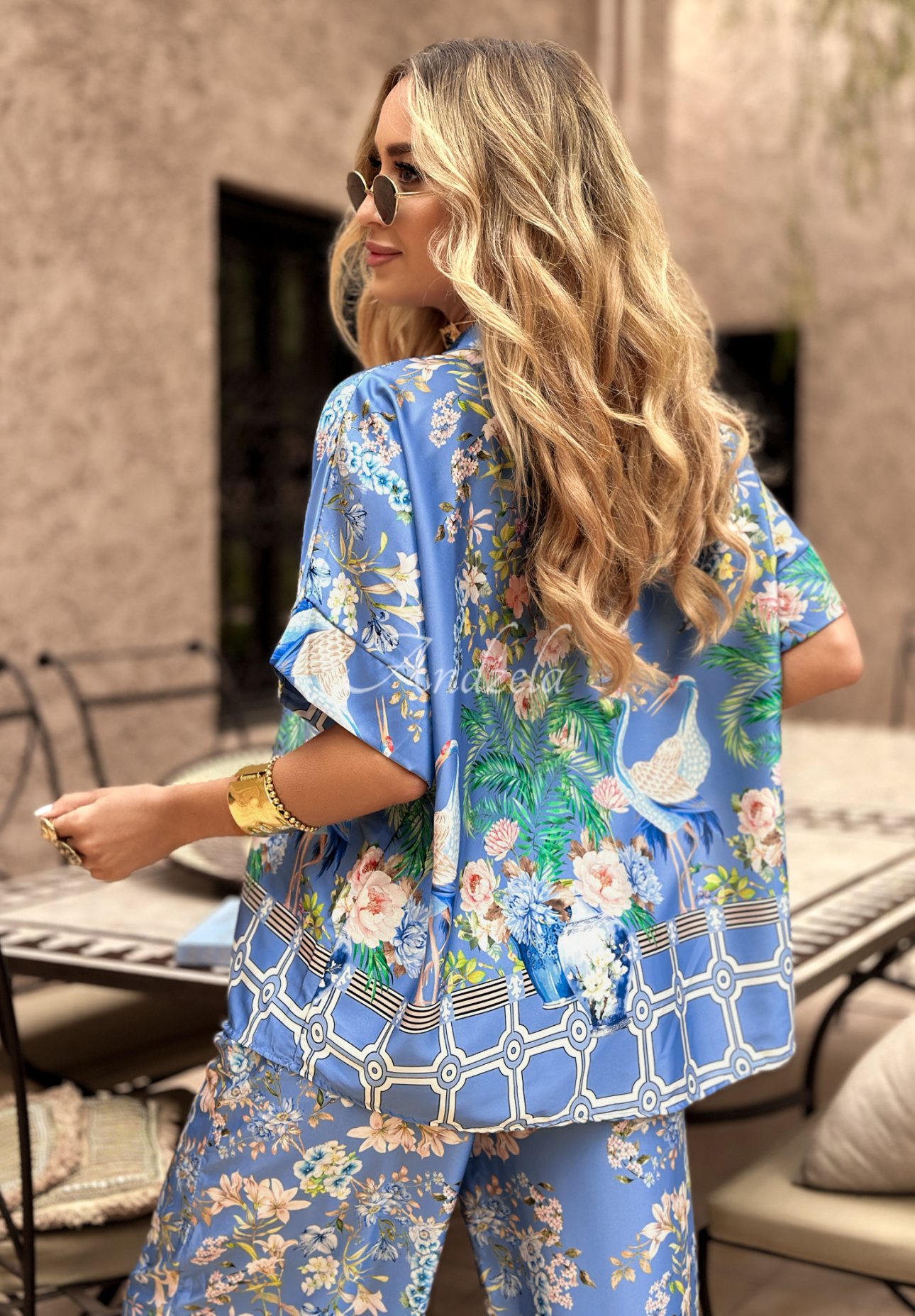 Gemusterte Satinbluse Egzotic Mosaic Blau