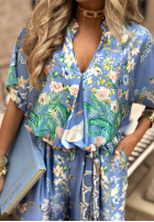 Satynowa Bluse Mit Muster Egzotic Mosaic Blau