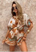Komplet koszula i krótkie spodenki we wzory Over The Horizon biało-pomarańczowy