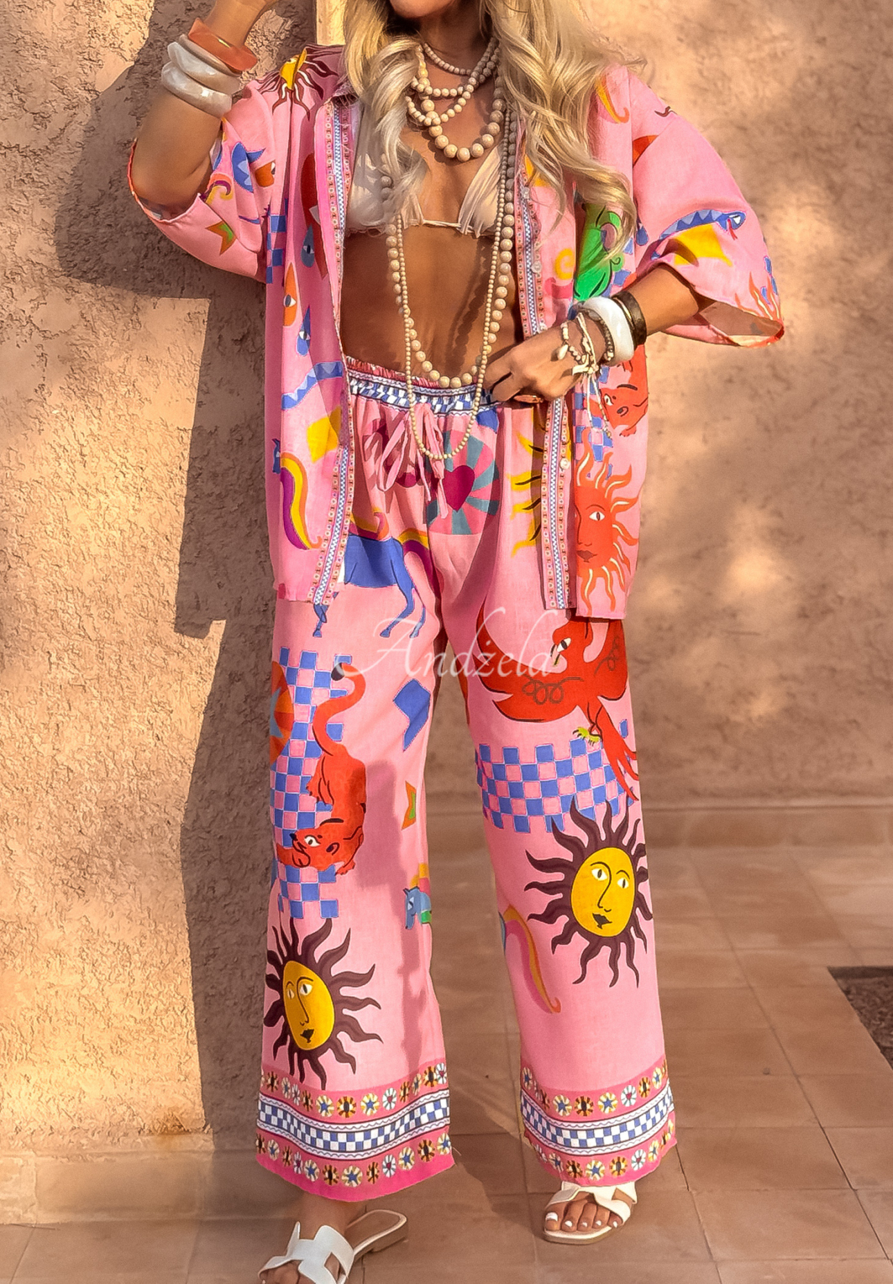 Set Hemd und Hose wide leg mit Mustern Piece Of Paradise Rosa