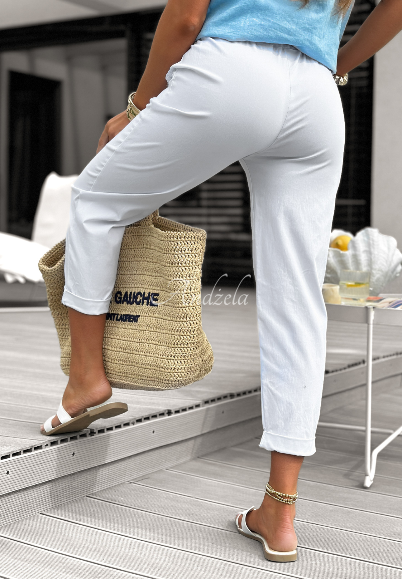 Viskosehose mit Rüschen und Gürtel Keep Going Girl Weiß