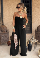 Długi Jumpsuit wide leg Flower Fusion Schwarz