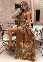 Kleid maxi na ramiączkach Mit Muster Jungle Escape Schokoladenbraun