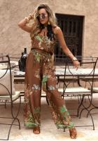 Hose wide leg Mit Muster Jungle Escape Schokoladenbraun