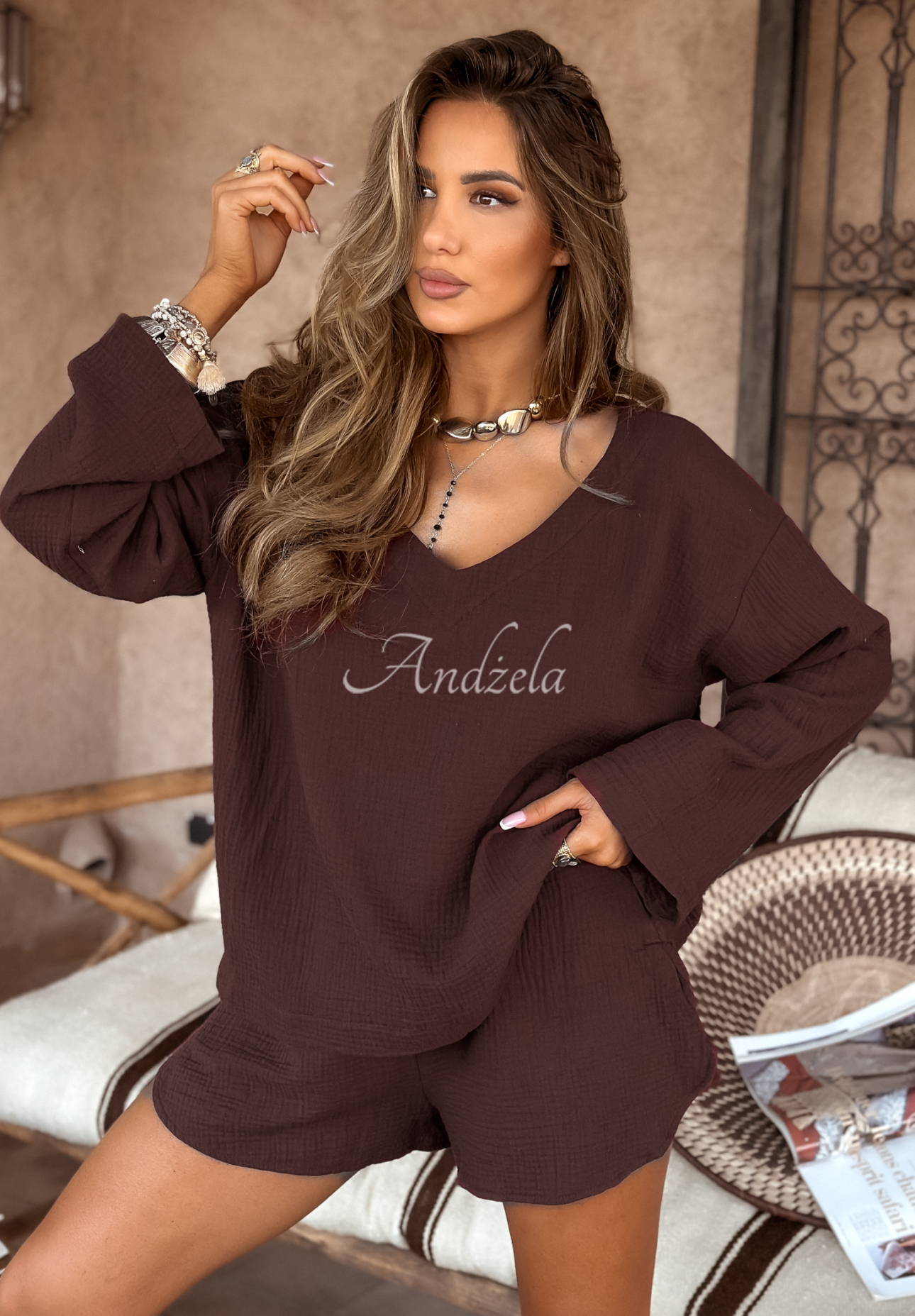 Musselinbluse Malta Schokoladenbraun