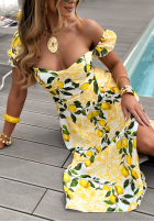 Kleid z bufkami w cytrynki Lemon Taste Weiß