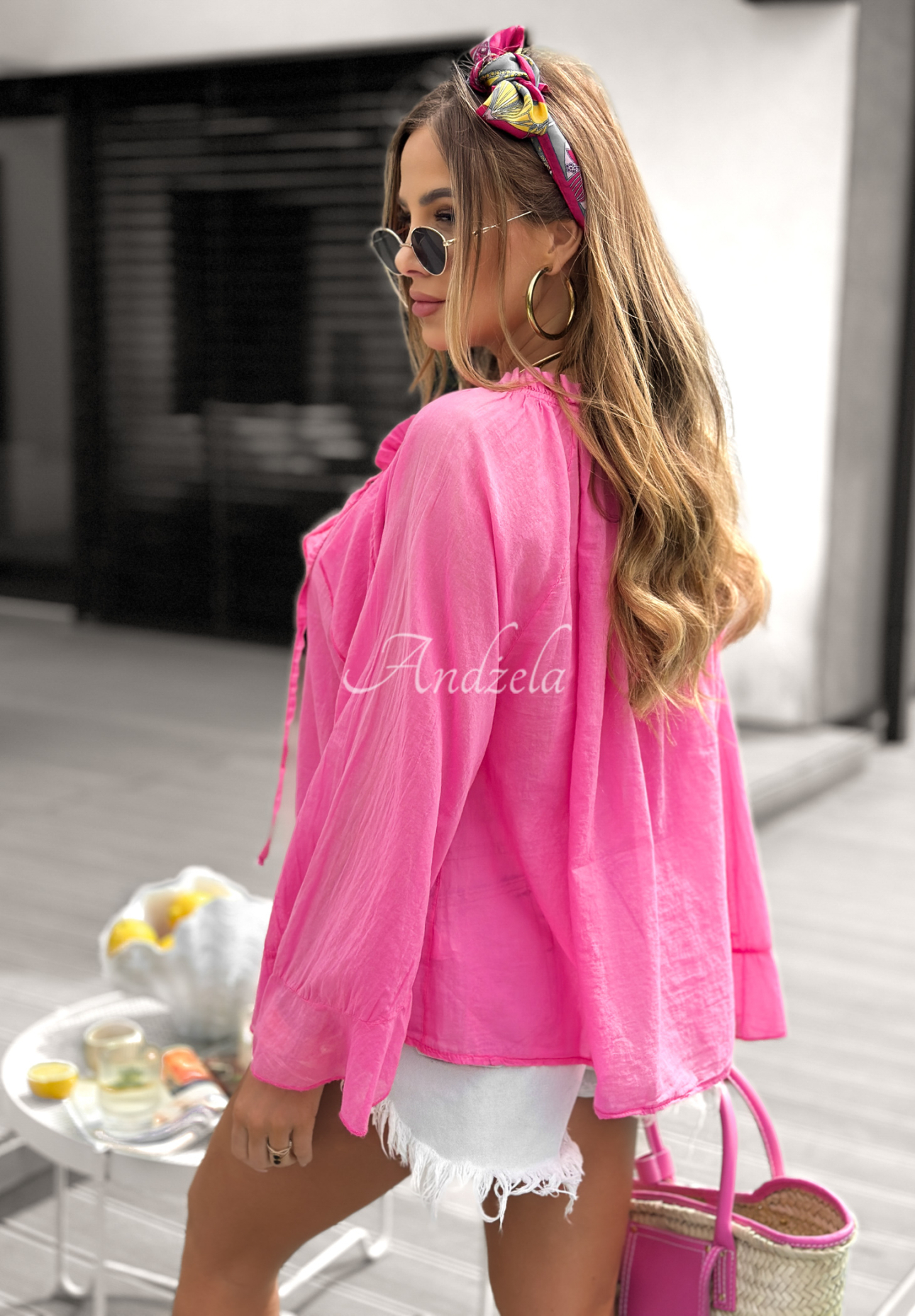 Blouse with frills Like The Cloud pink