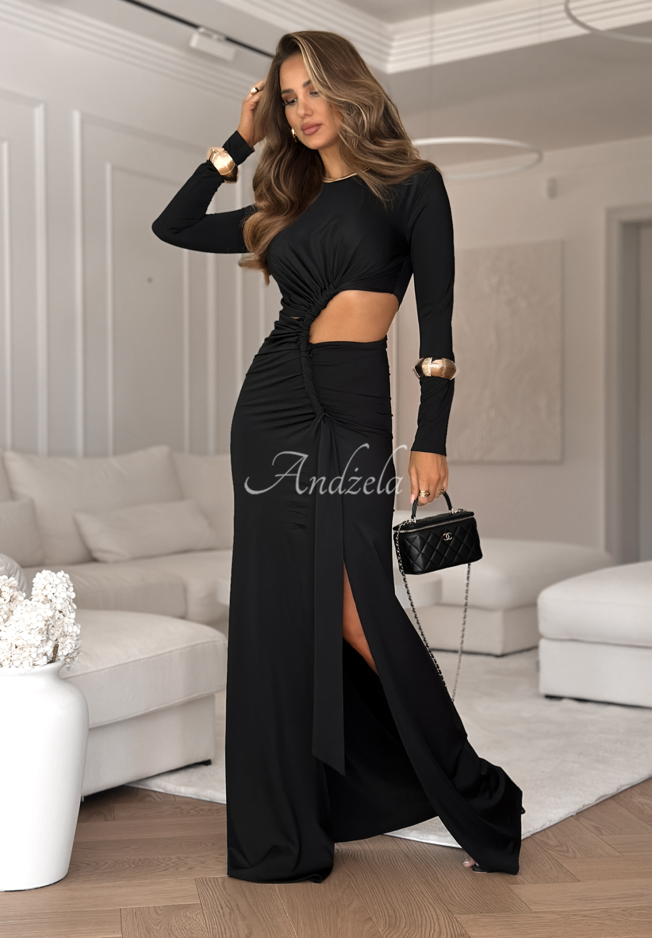 Maxikleid mit Rüschen Dance Floor Diva Schwarz