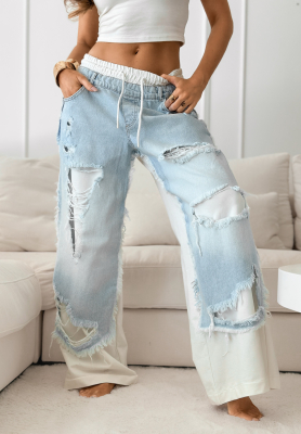 Trainings-Jeanshose im Used-Look Reversion weiß-Blau