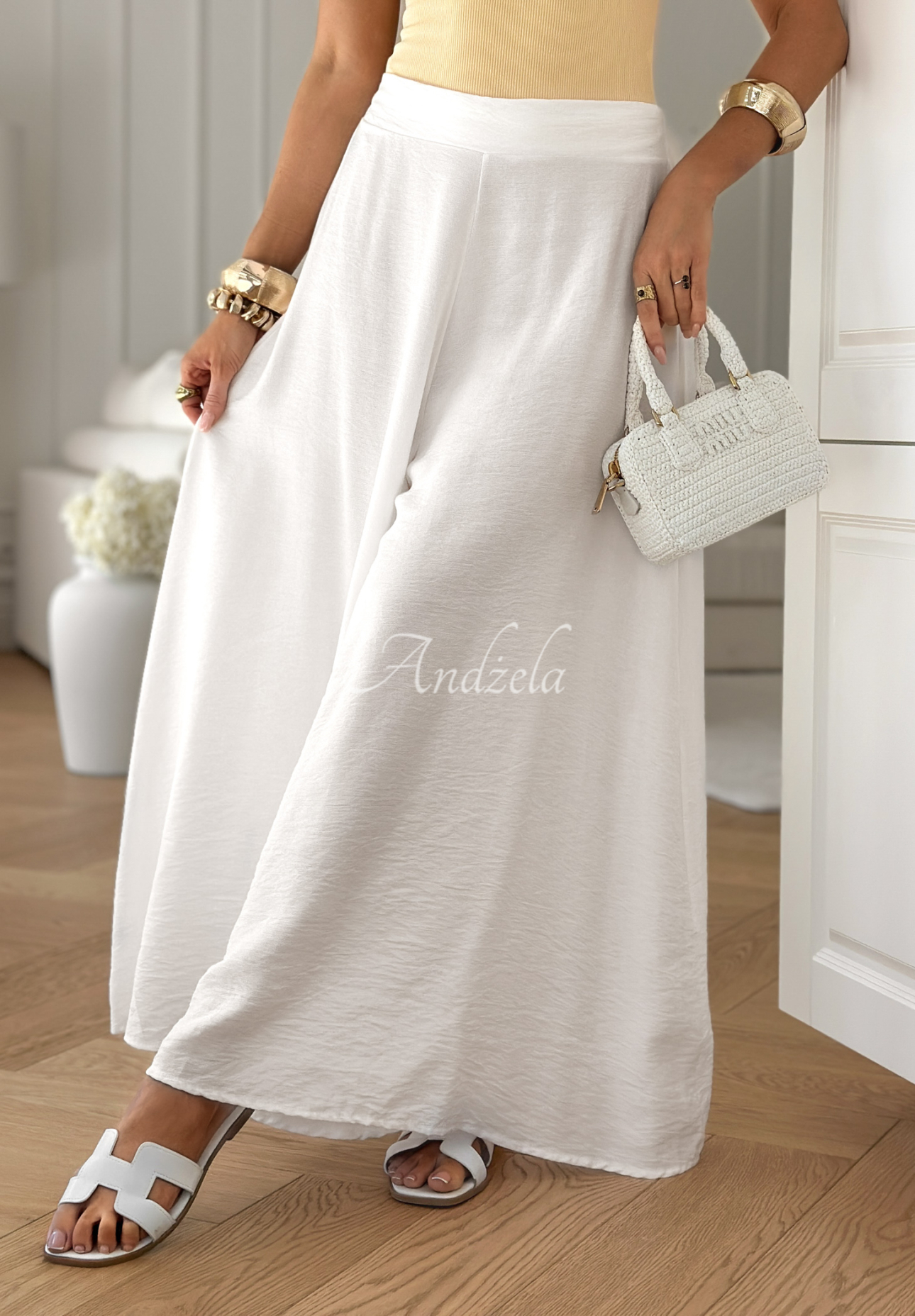 Viskose-Hose wide leg Place For You Ecru