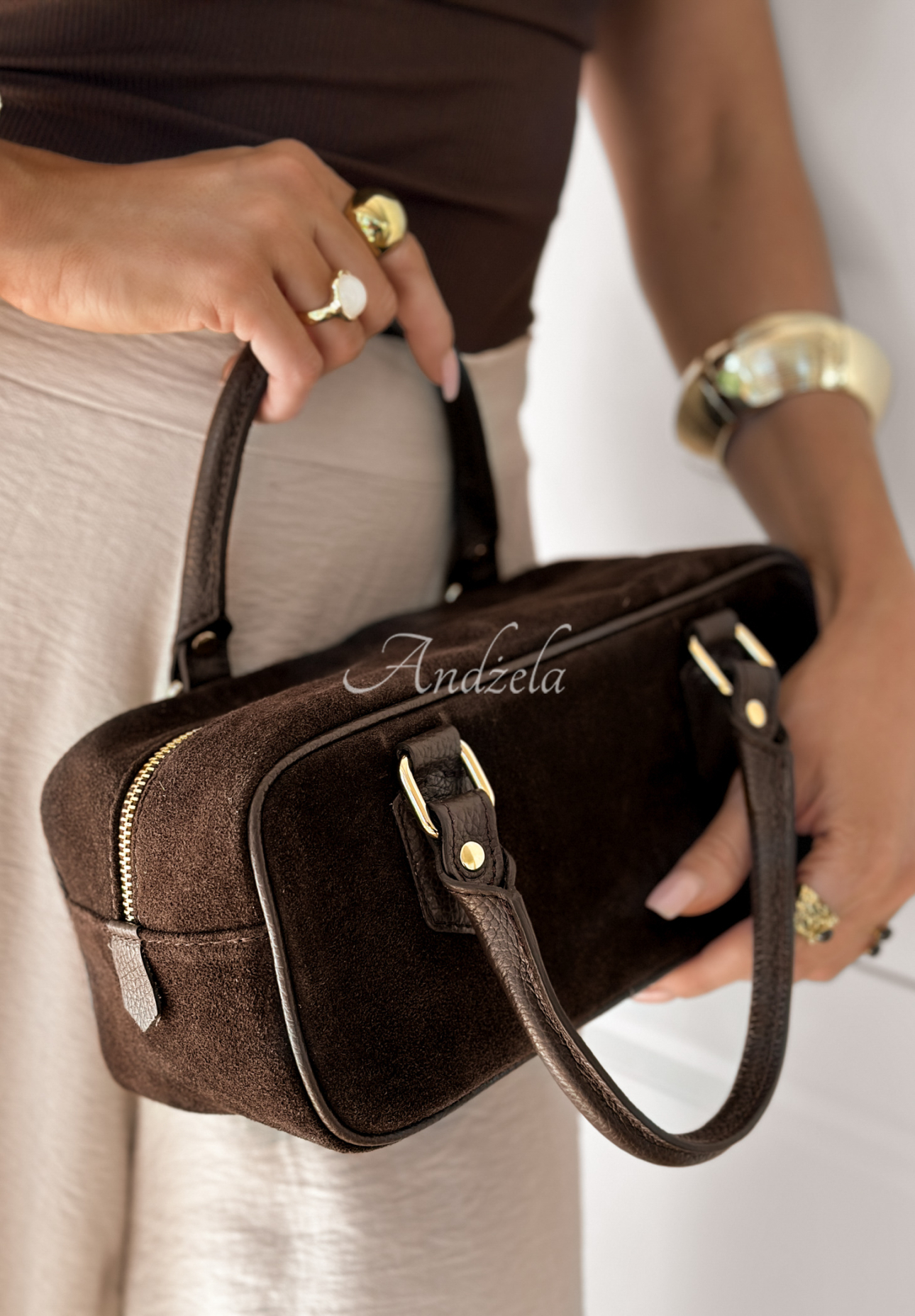 Handtasche aus Wildleder San Salvador Schokoladenbraun