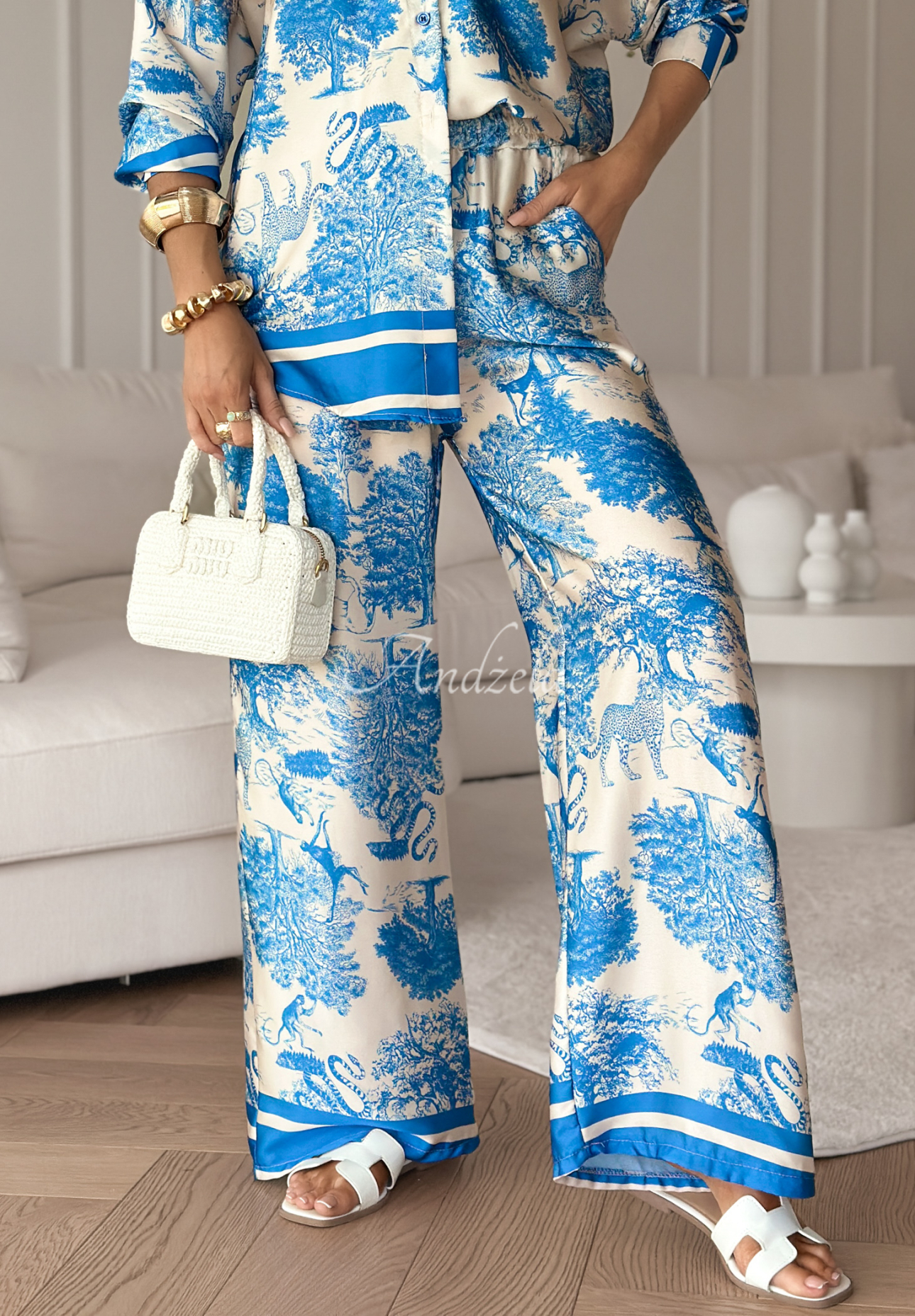 Gemusterte Hose aus Satin wide leg Girls Gone Wild Blau