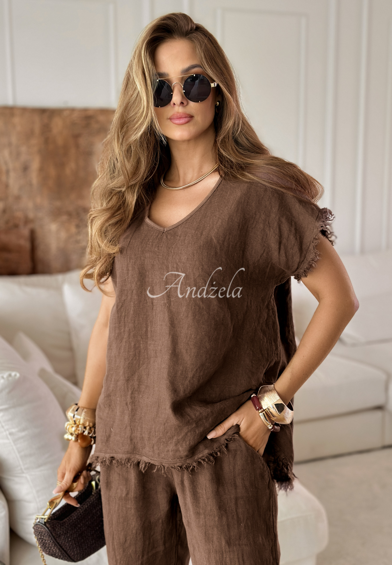 Desert Princess chocolate linen blouse