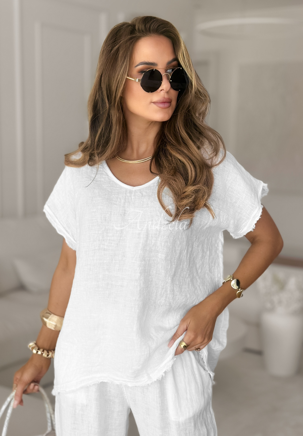 Lniana bluzka Desert Princess biała