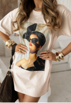 Bluse tunika z nadrukiem Madame Fancy Beige