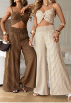 Set krótki top i Hose wide leg w paski Vina Del Mar Schokoladenbraun