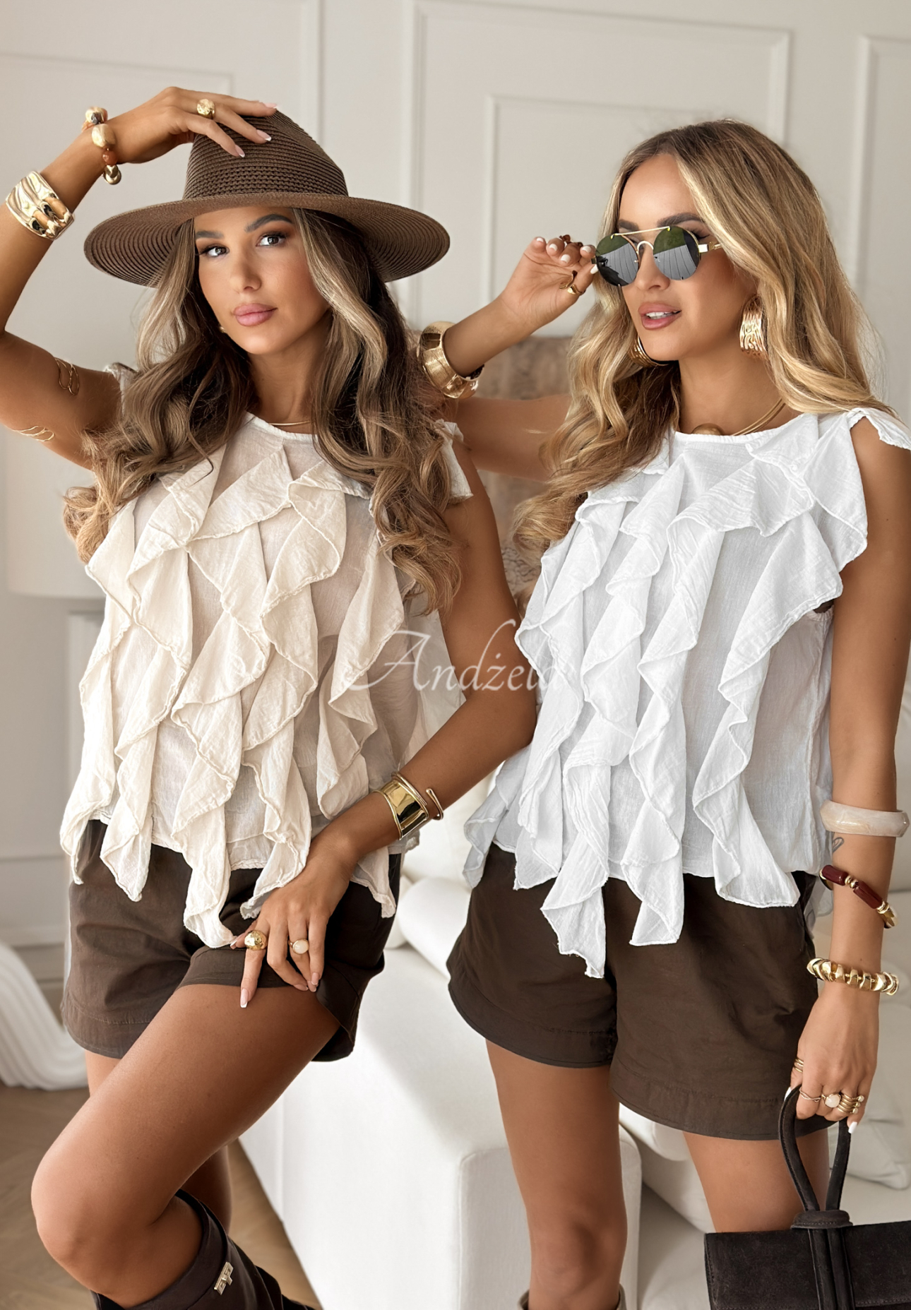 Bluse mit Rüschen Boho Sands Weiß