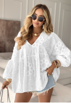 Ażurowa Bluse z kwiatami boho Summer Sweetness Weiß