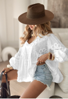 Ażurowa Bluse z kwiatami boho Summer Sweetness Weiß