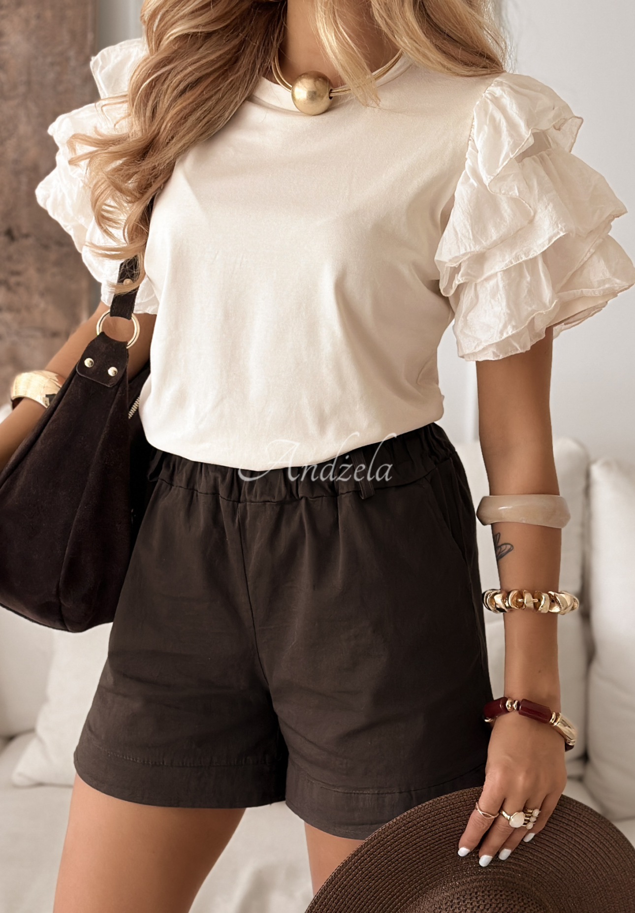 Bluse mit Rüschen Sweet Ruffy Vanillefarben