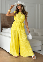 Plisowany komplet bluzka i spodnie wide leg Afternoon Sun żółty