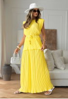 Plisowany komplet bluzka i spodnie wide leg Afternoon Sun żółty