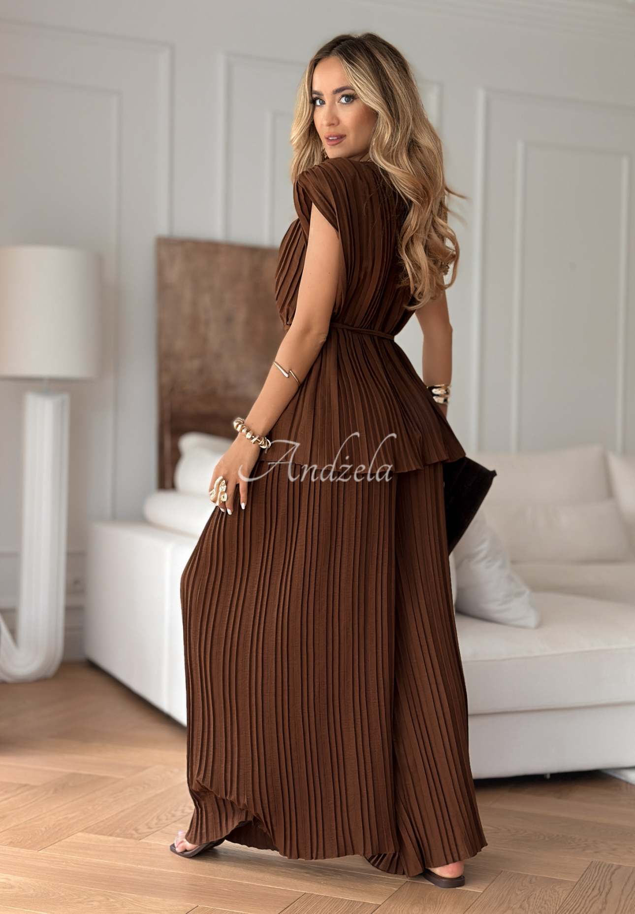 Set aus Plissierter Blusen- und Hose wide leg Afternoon Sun Schokoladenbraun