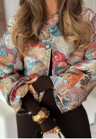 Krótka kurtka bomberka we wzory Parrots Of Paradise biało-różowa