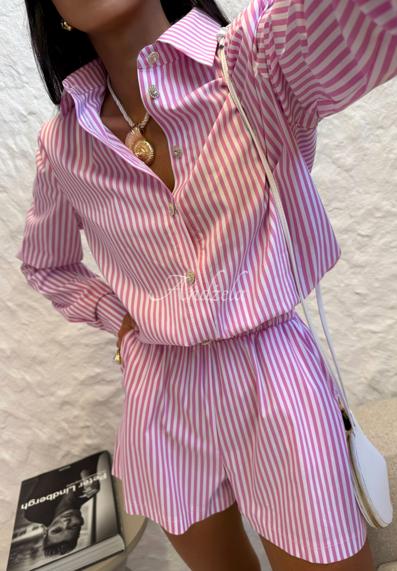 Leinenoverall mit Streifen La Milla Not Interested weiß-Rosa