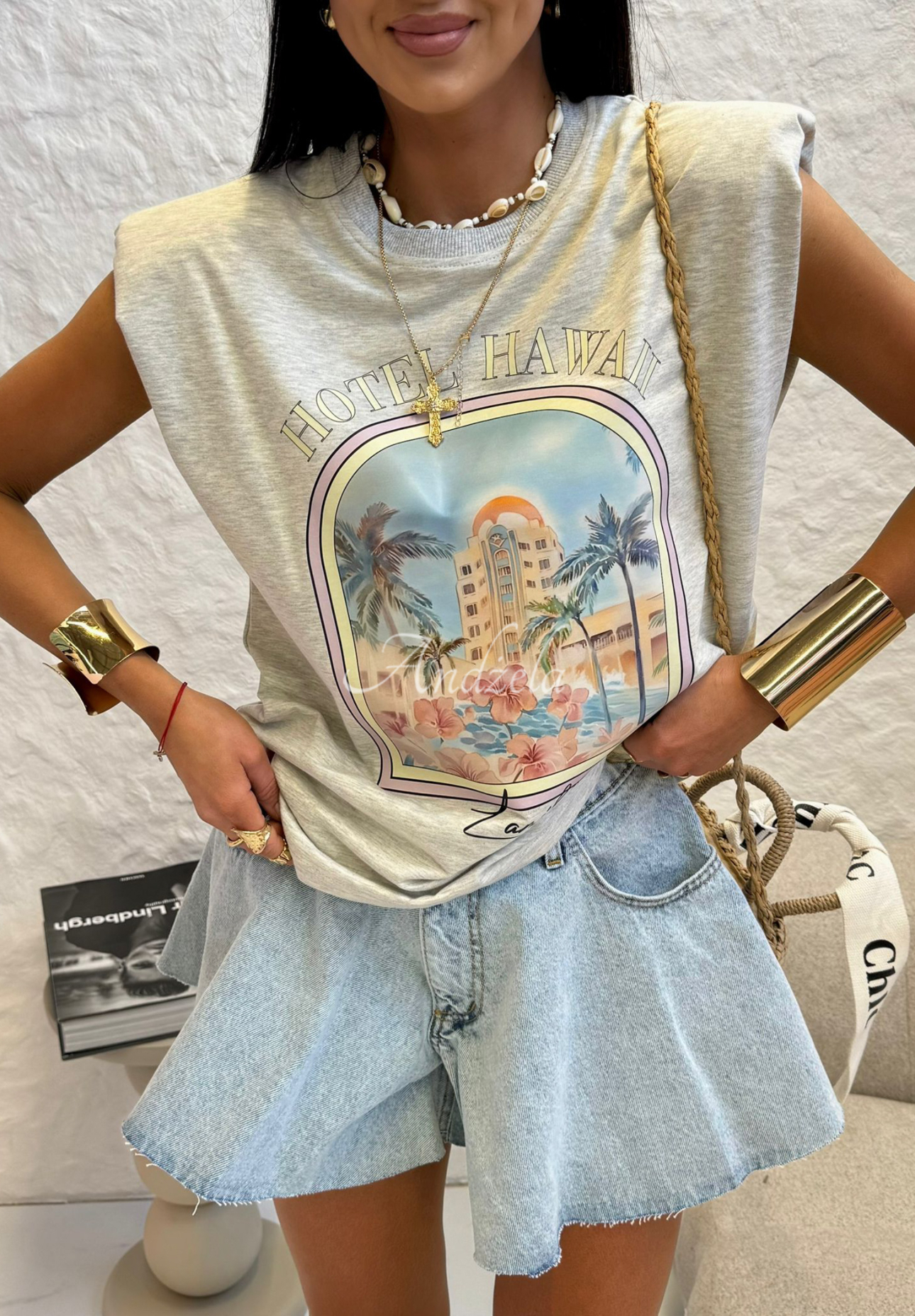 Top mit Print La Milla Hotel Hawaii Grau