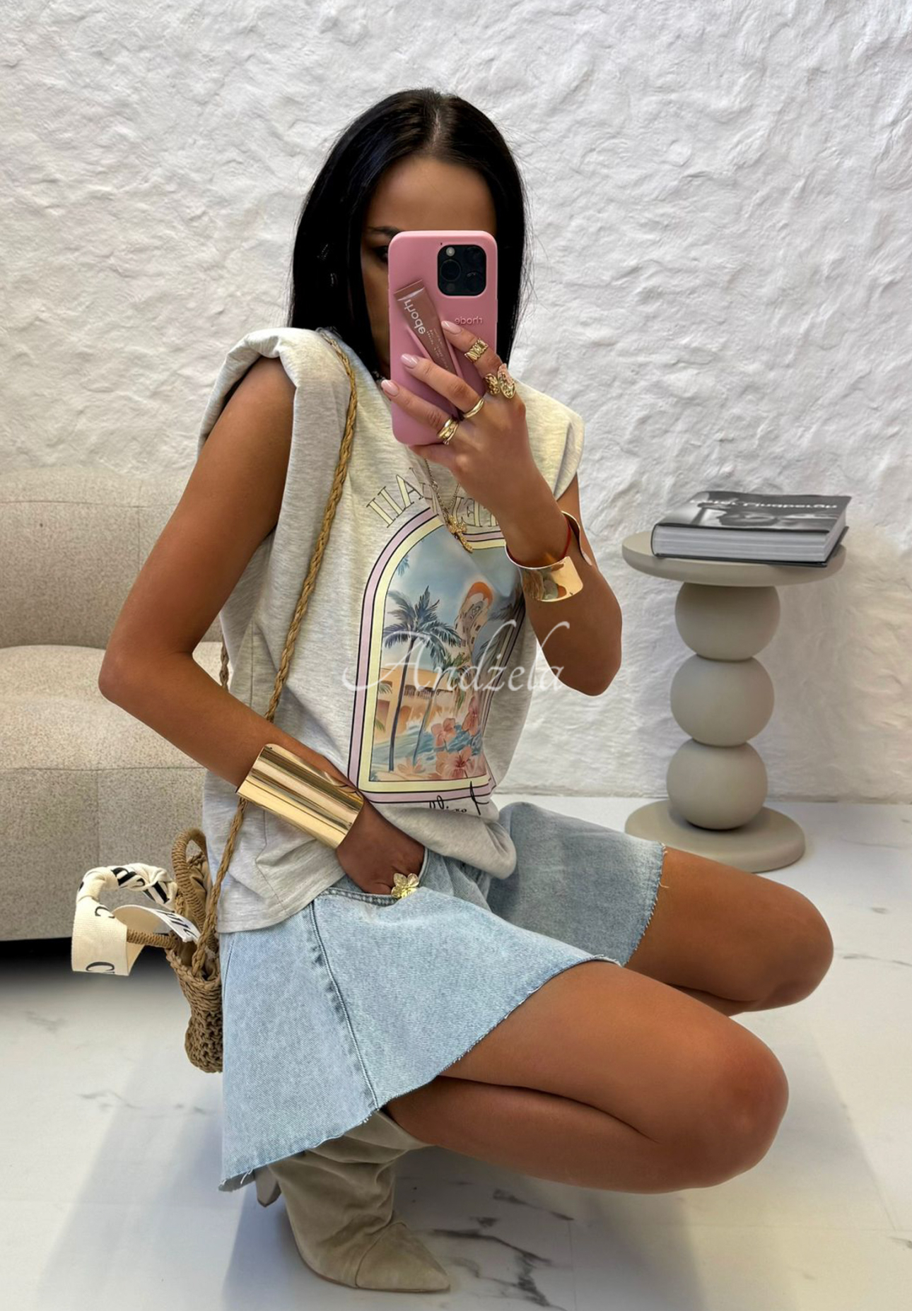 Top mit Print La Milla Hotel Hawaii Grau